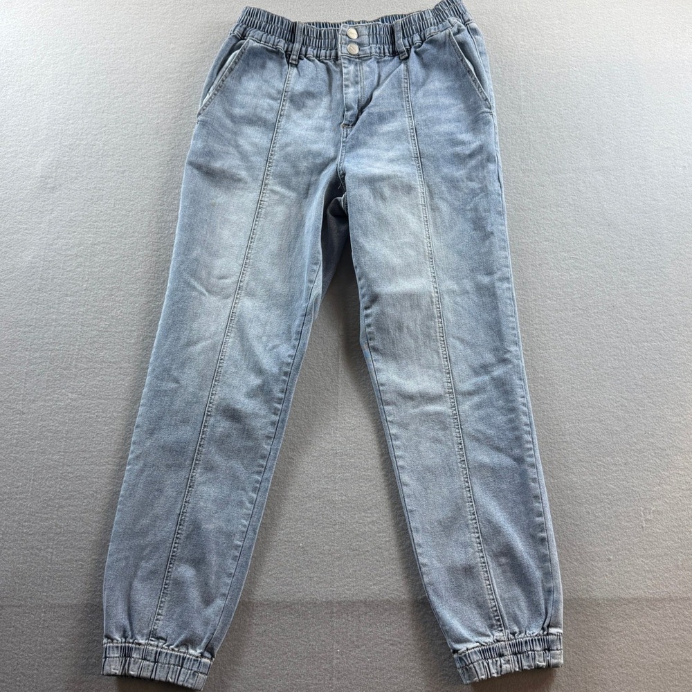 Dollhouse Denim Joggers Women Large Light Wash Elastic Waist Seam Front 28x28